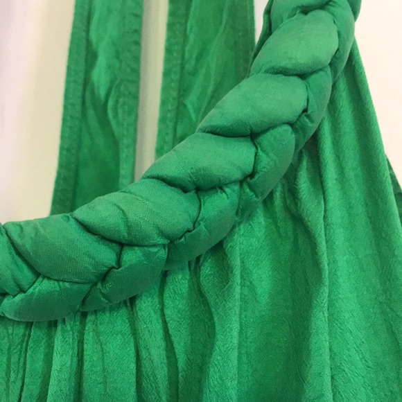 Calypso- Christiane Celle size M raw silk vibrant green twist dress w pockets. - Picture 3 of 11